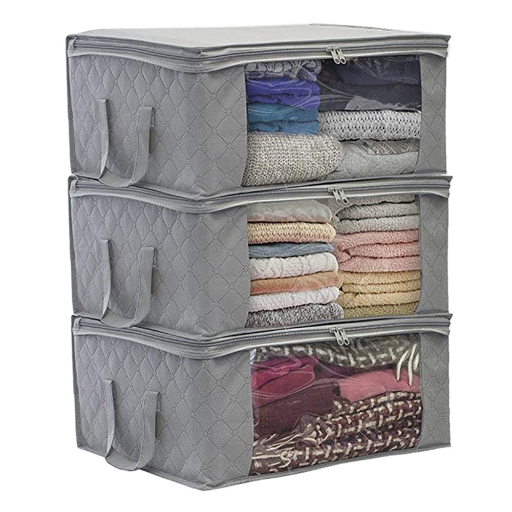 Foldable Transparent Side Clothes Storage Box 3 pcs Set